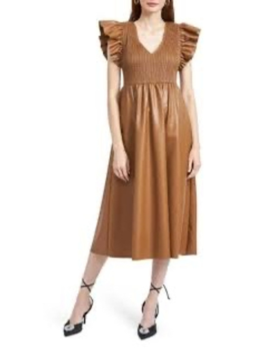 En Saison Rylee Smocked Faux Leather Midi Dress Womens Size XS BNWT Edgy
